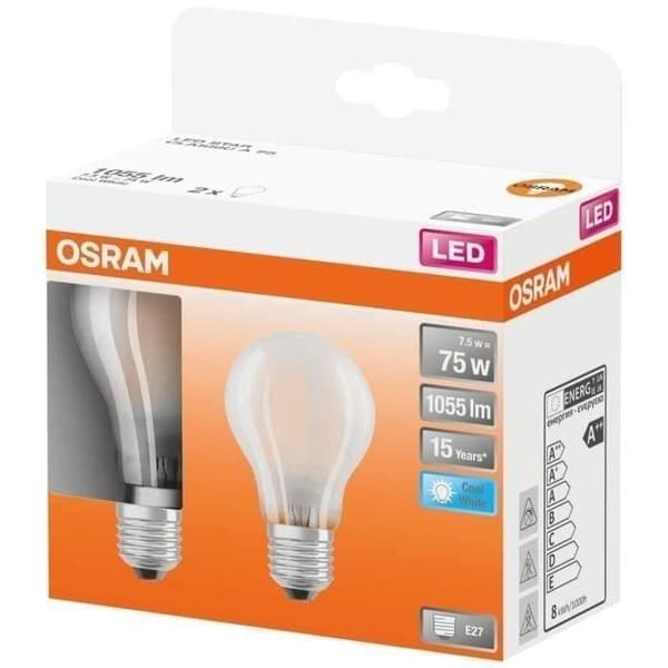 OSRAM BTE2 Standard LED-lampa frostat glas 7,5W=75 E27 kall