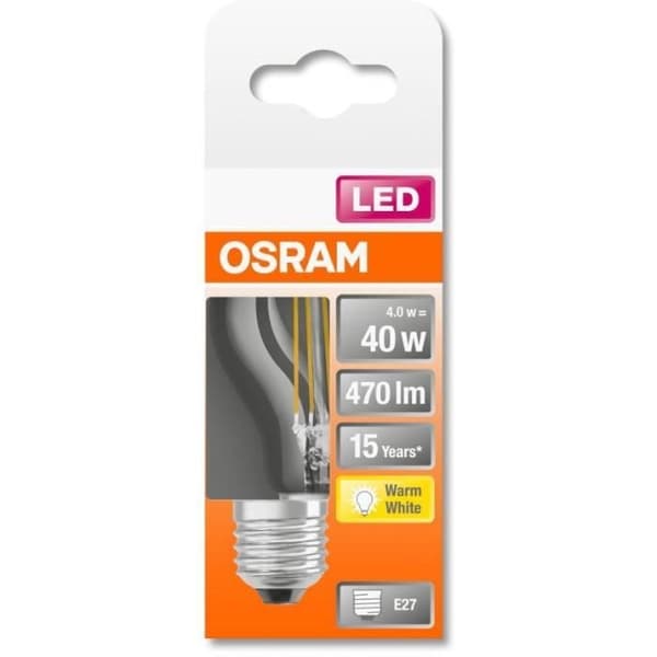 OSRAM LED Glödlampa Spherical klar filament 4W=40 E27 varm