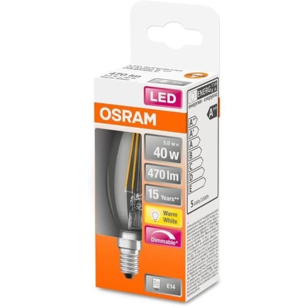OSRAM LED-lampa klar låga variabel glödtråd 4,5W=40 E14 varm