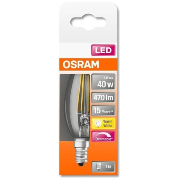 OSRAM LED-lampa klar låga variabel glödtråd 4,5W=40 E14 varm