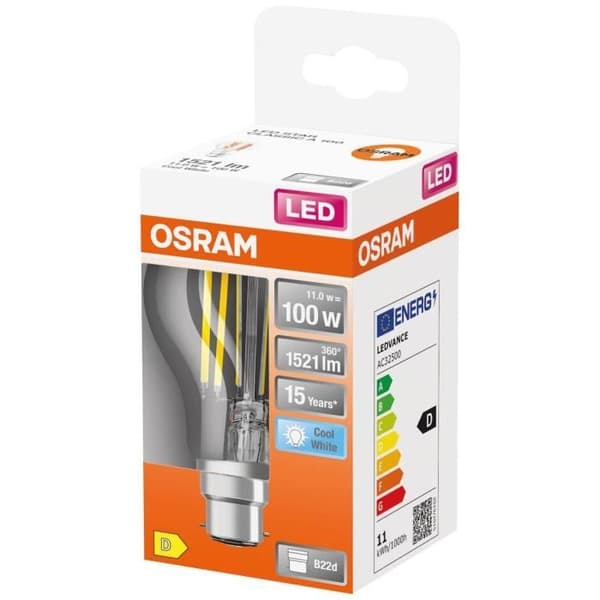 OSRAM LED standard klar filament 11W b22 - Kallvit