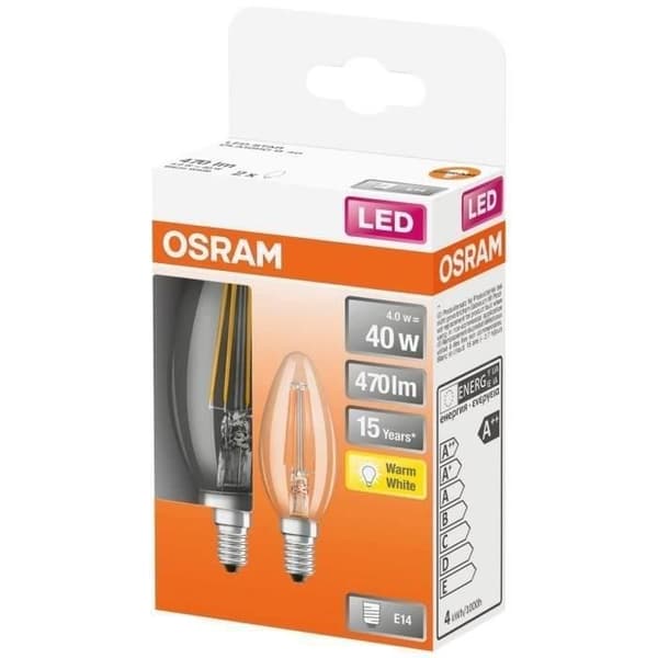 OSRAM - Förpackning med 2 LED flamma klar glas 4W E14 470lm 2700K varm