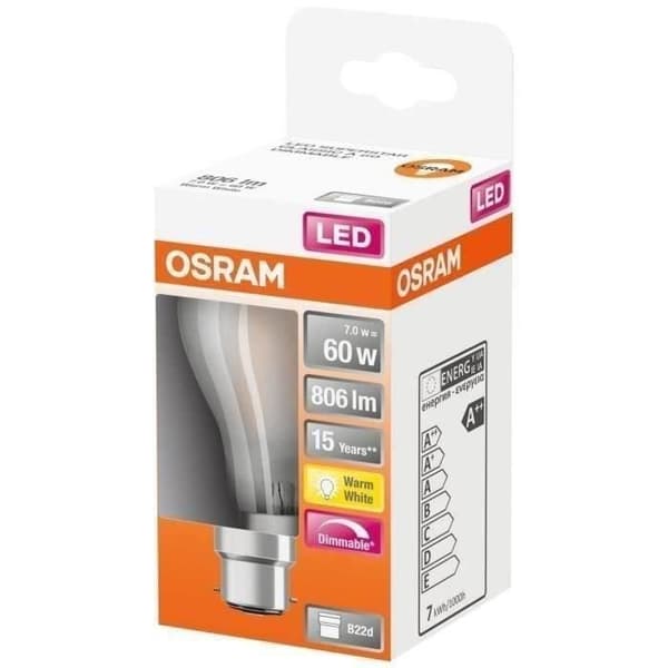 OSRAM LED standard matt glas variabel 7W B22 806lm 2700K varm - Förpackning med 1