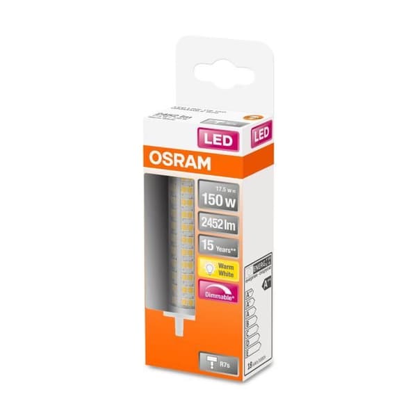 OSRAM LED LINE R7S DIM / LED-rör: R7s, Dimbar, 17,50 W, 150-W-erstatning för, klar, Varmvit, 2700 K