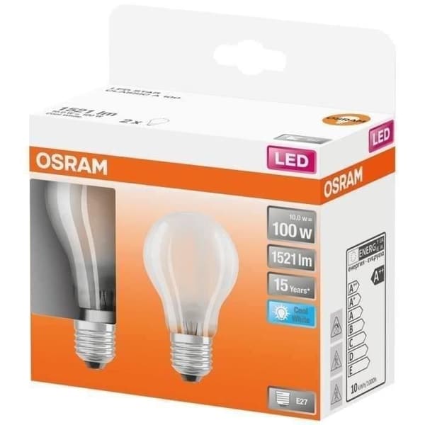 OSRAM - Förpackning med 2 LED std full glas 10W E27 1521lm 4000K Kall vit