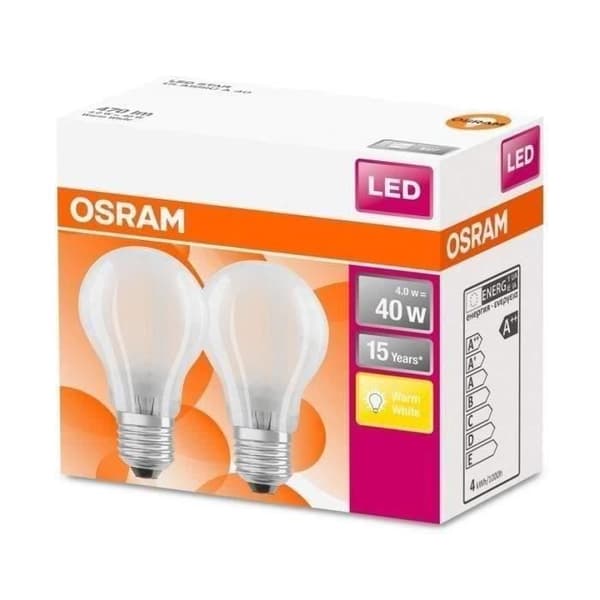 OSRAM - Förpackning med 2 standard LED fullglas 4W E27 470lm 2700K Varm vit