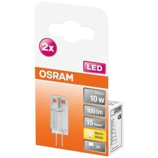 OSRAM - Förpackning med 2 klara LED-kapslar 0.9W G4 100lm 2700K varm