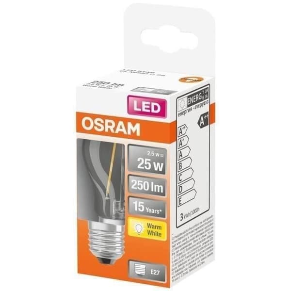 OSRAM - Klar LED-sfärisk filament 2.5W E27 250lm 2700K varm