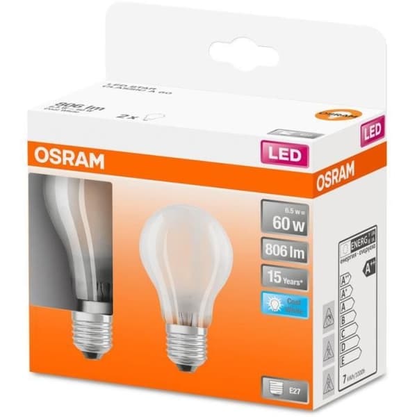 OSRAM BTE2 LED-lampa Standard frostat glas 7W=60 E27 kall
