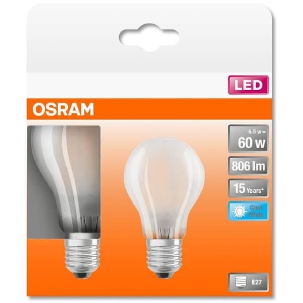 OSRAM BTE2 LED-lampa Standard frostat glas 7W=60 E27 kall
