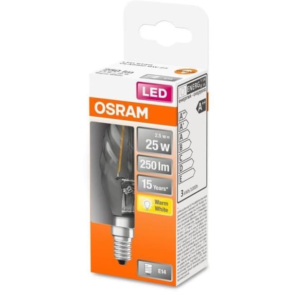 OSRAM LED-lampa Flammet wreigt klar filament 2,5W=25 E14 varm