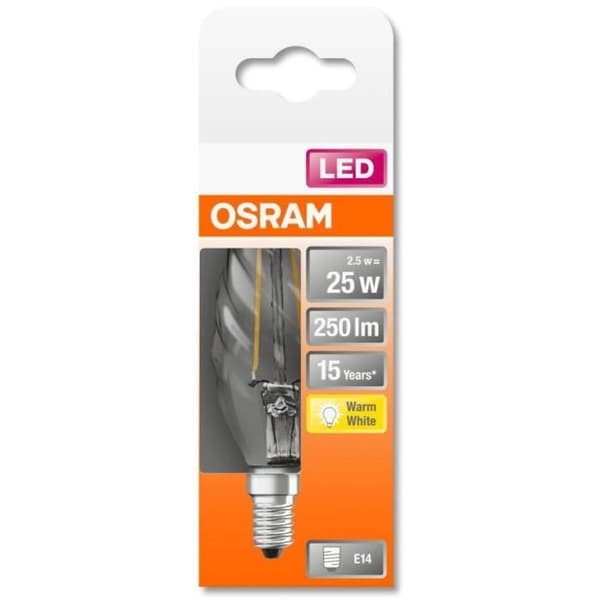 OSRAM LED-lampa Flammet wreigt klar filament 2,5W=25 E14 varm