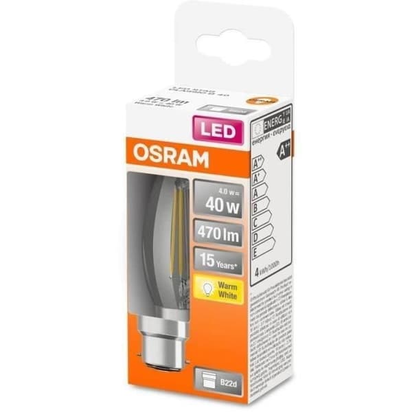 OSRAM LED-lampa flammesklar filament 4W B22 470lm 2700K - Varmvit