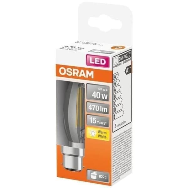 OSRAM LED-lampa flammesklar filament 4W B22 470lm 2700K - Varmvit