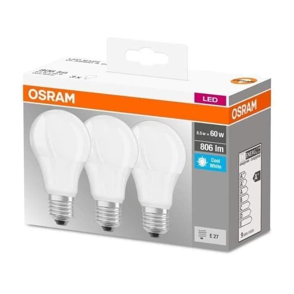 OSRAM LED-lampa standard opal kampanjaskåp om 3 E27 9W - Kallvit