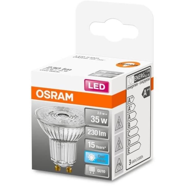 OSRAM Spot PAR16 LED 36° glas 2,6W=35 GU10 kall