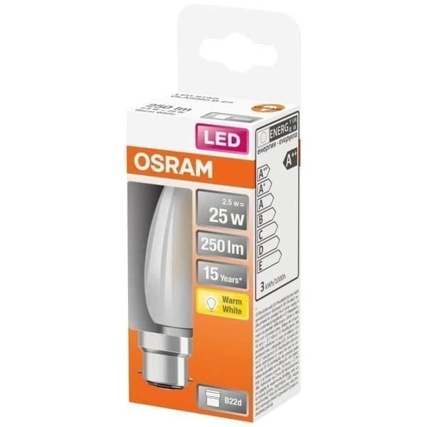 OSRAM - LED glasflamme mat 2.5W B22 250lm 2700K varm