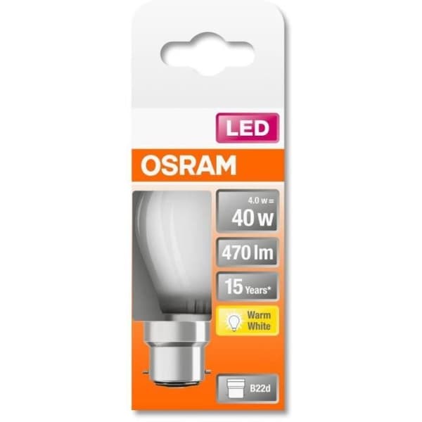 OSRAM Sfärisk LED-lampa frostat glas 4W=40 B22 varm