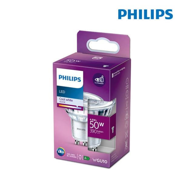 Glödlampa - PHILIPS - GU10 - 4,6W - 390LM - 4000K dagsljus