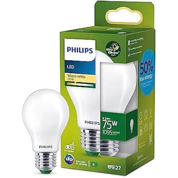 Ultraeffektiv klass A LED-lampa - PHILIPS - E27 bas - Varmvit 2700K - Frostad