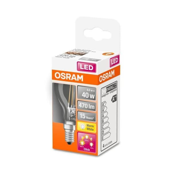 LED-lampa - OSRAM - TRE STEG DIM KLASSISK P - E14-sockel - Varm vit - 4 W motsvarar 40 W