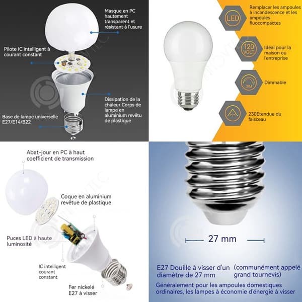 INN 9W glödlampa 1 set med 10 stycken superstark LED-lampa 6500K kallvitt ljus E27 glödlampa hushållsögonskydd