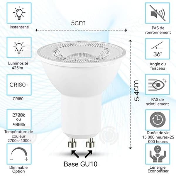 INN Lampa 1 set med 10 stycken 7W GU10 LED-lampor kallvit ljuskälla 6500K motsvarande en 70W halogenlampa