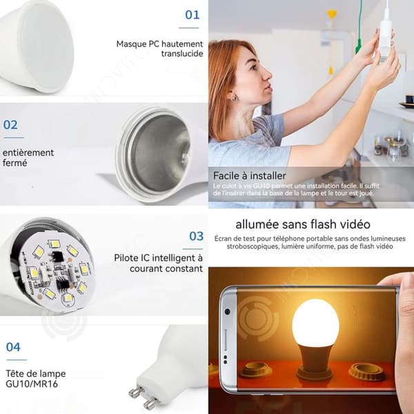 INN Lampa 1 set med 10 stycken 7W GU10 LED-lampor kallvit ljuskälla 6500K motsvarande en 70W halogenlampa
