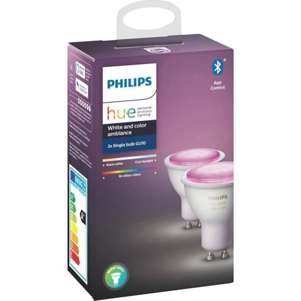 LED-lampor - PHILIPS - GU10 - Vit och färg - 6W - 30000 timmar - 2 st
