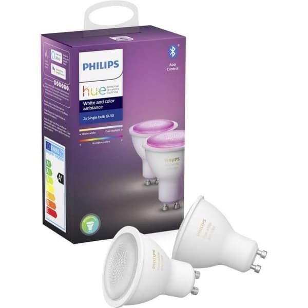 LED-lampor - PHILIPS - GU10 - Vit och färg - 6W - 30000 timmar - 2 st