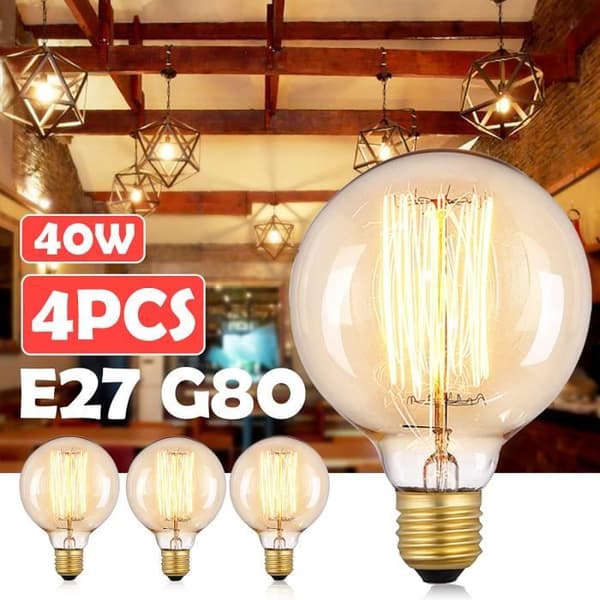 CON® 4x E27 40W Vintage Lampor G80 Globe glödlampa
