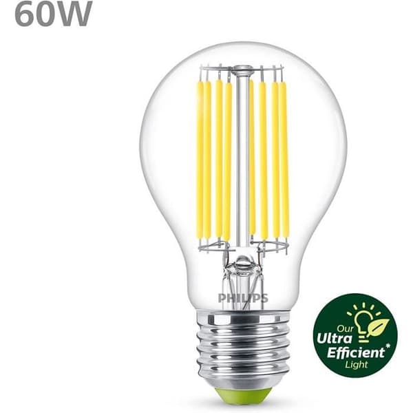 Philips LED klass A-lampa, 60W, 4000K, transparent, glas