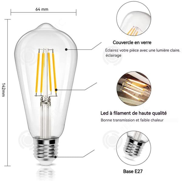 INN Ampuller Edison E27 6W Varm Vit 3000K Lampa Ej Dimbar Dekorativ Ideal för Hemmet Barer Kafé Filament Retro Paket med 5