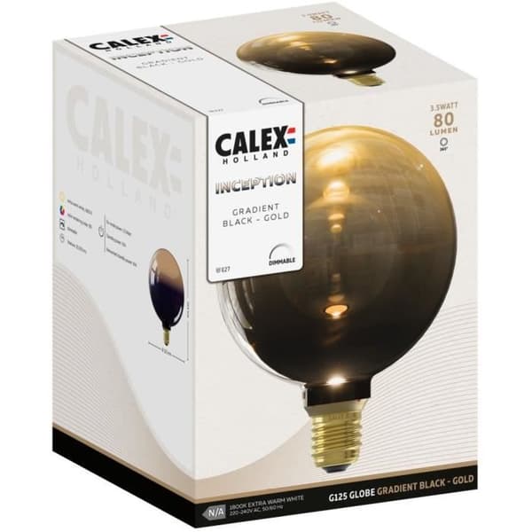 E27 LED-lampa - CALEX - INCEPTION G125 - 3,5 W - 80 lm - 1800 K - Svart / guld gradient