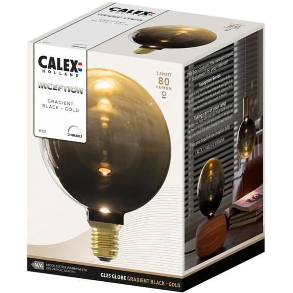 E27 LED-lampa - CALEX - INCEPTION G125 - 3,5 W - 80 lm - 1800 K - Svart / guld gradient