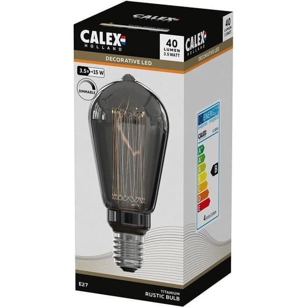 E27 LED-lampa - CALEX - GLASFIBER RUSTIC ST64 - 3,5 W - 40 lm - 2000 K - Dimbar - Titanium
