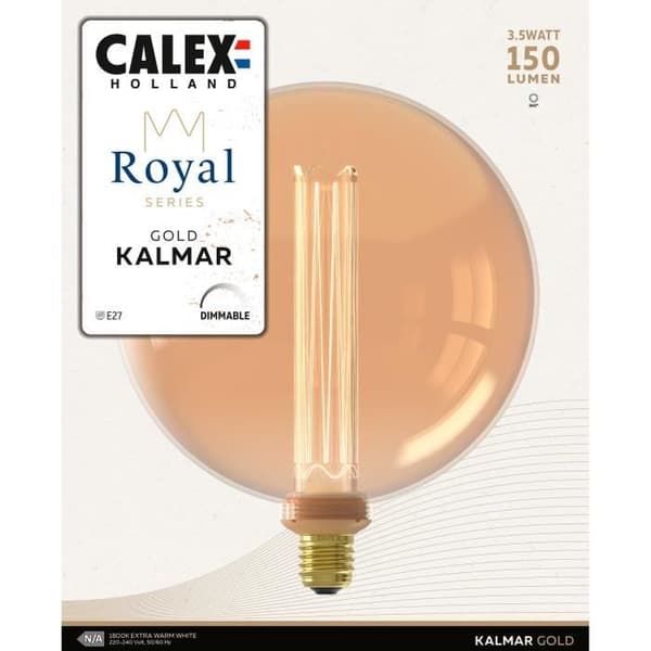E27 LED-lampa - CALEX - Royal Kalmar - Filament - 3,5 W - 150 lm - 1800 K - Dimbar - Varmt vitguld