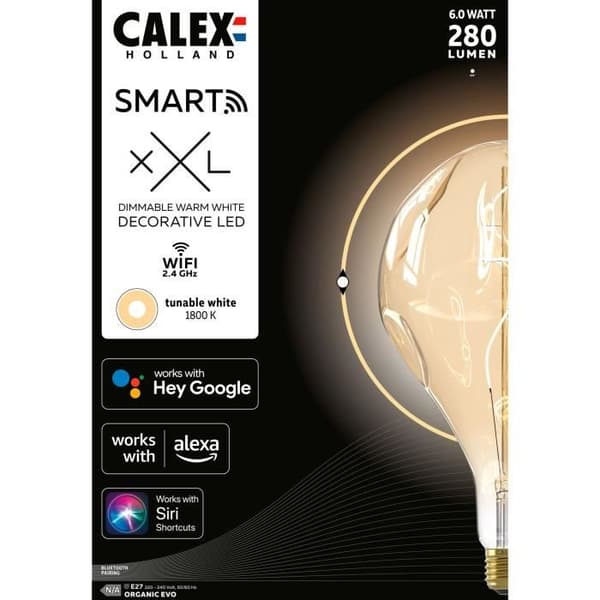 E27 LED-lampa - CALEX - SMART ORGANIC EVO - Flexibel glödtråd - 6 W - 280 lm - 1800 K - Dimbar - Guld