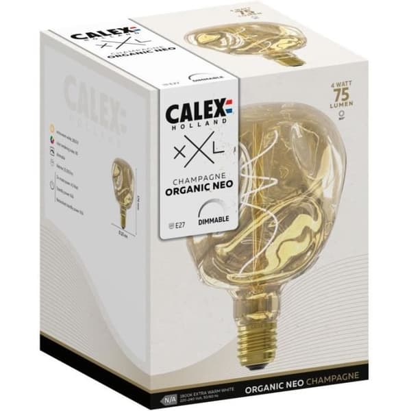E27 LED-lampa - CALEX - G125 NEO ORGANIC - Flexibel glödtråd - 4 W - 75 lm - 1800 K - Dimbar - Champagne