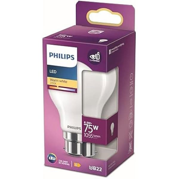 LED-lampa - PHILIPS - B22 - 75W motsvarande - Varmvit - Ej dimbar - 30000 timmar livslängd