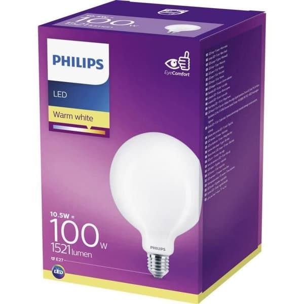 LED-lampa - PHILIPS - 66514200 - E27 - 10,5 W - Varmvit - Globe Ø 12,5 cm