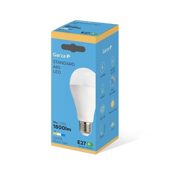 Garza - 461054 - (R) - Standard LED-lampor, varmt ljus 3000 K, E27-sockel, 18 W 1850 lumen