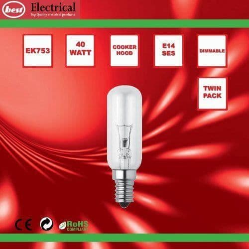 Bulk Hardware 2-pack glödlampor för köksfläkt Tubformad SES 40 W 240 V