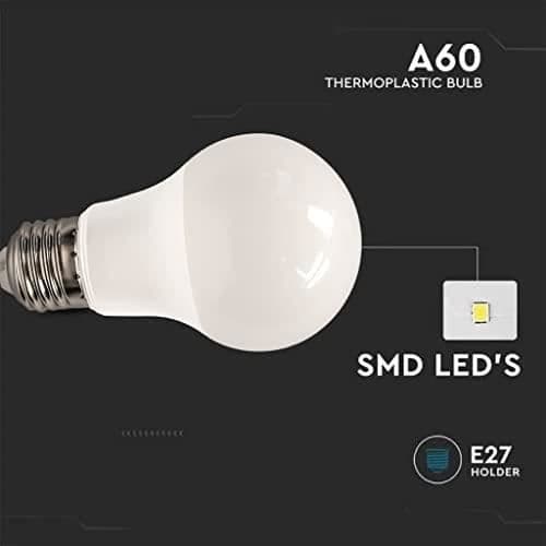V-TAC LED-lampor E27 8,5W (motsvarande 60W) A60-806 Lumen - 4000K Neutral Vit - 200° ljusstråleöppning - Effektivitet