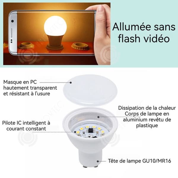 INN Ampuller LED GU10 7W Kall vit 6000K Ej dimbar Strålvinkel 120 grader Energivänliga Hemlampor Pack om 10