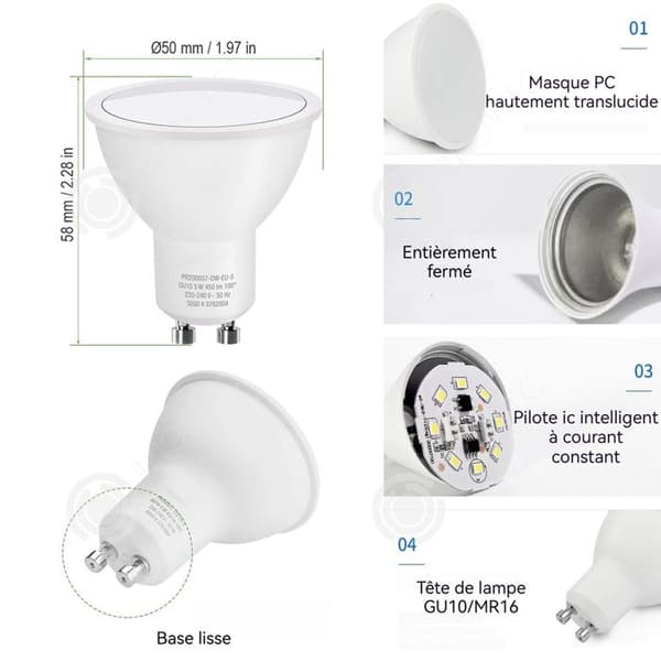 INN Ampuller LED GU10 7W Kall vit 6000K Ej dimbar Strålvinkel 120 grader Energivänliga Hemlampor Pack om 10