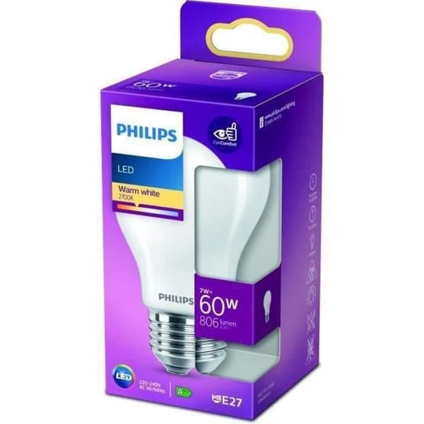 PHILIPS Icke-dimbar LED-standardlampa - Frostat glas - E27 - 60W - Varmvit