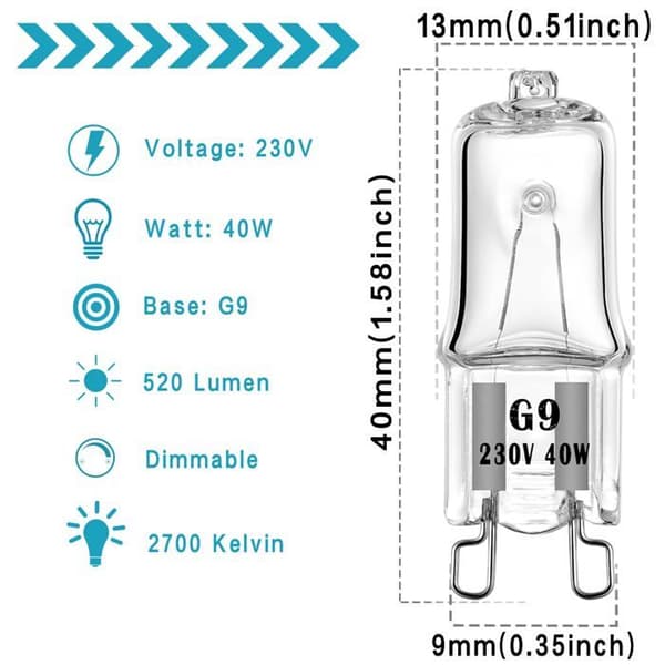 Eksave Paket med 10 G9 halogenlampor 40W 230V 520lm 2700K Dimbar Varmvit
