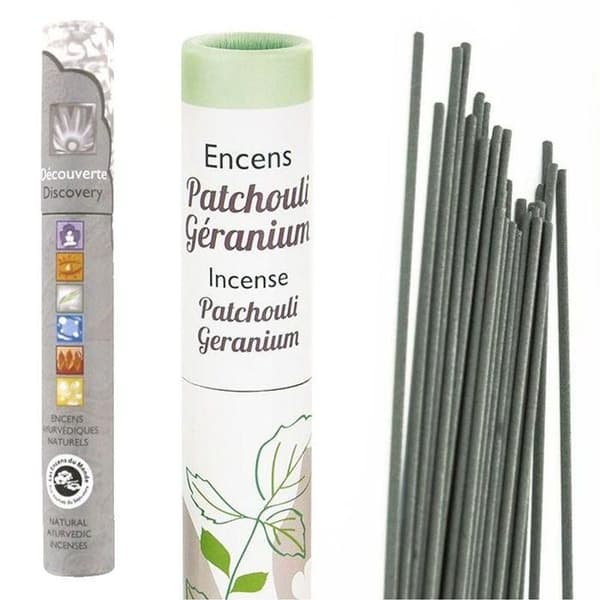 Patchouli-Geranium rökelse 30 pinnar + ayurvedisk rökelse 14 pinnar
