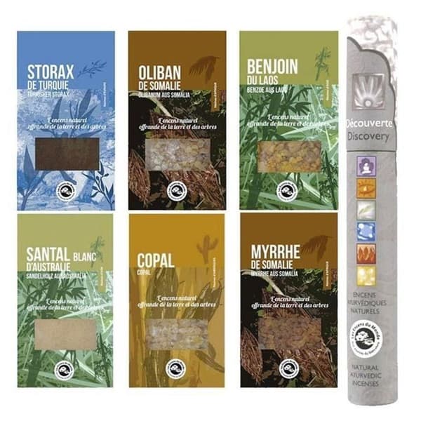 Box med 6 brinnande hartser + 14 ayurvediska rökelser